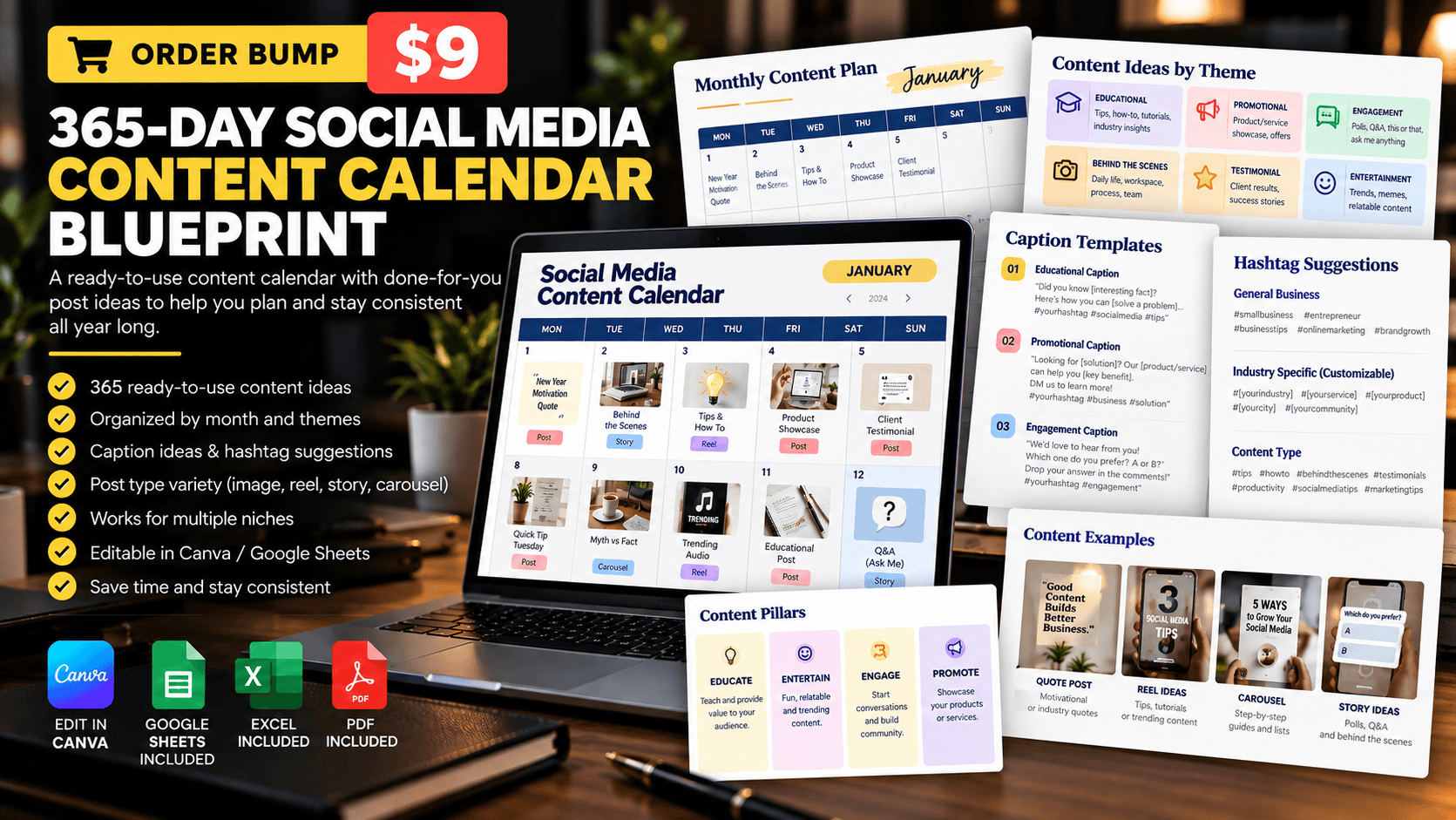 365 Day Social Media Content Calendar Blueprint order bump