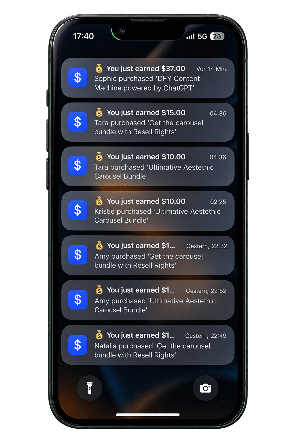Notifikasi jualan di telefon